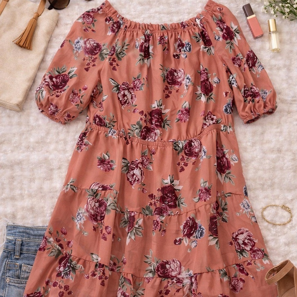 Lane Bryant Size 18 Coral Floral Off Shoulder Dress Easter Spring